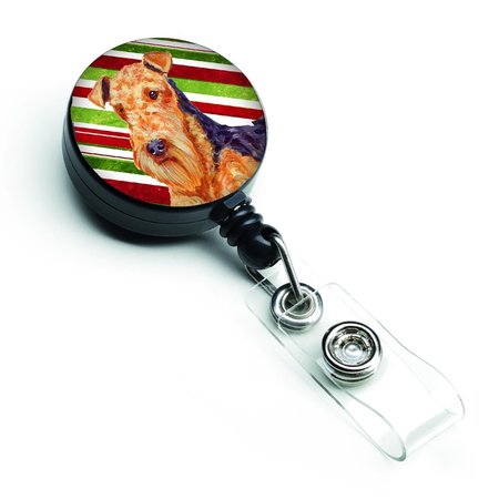 TEACHERS AID Airedale Candy Cane Holiday Christmas Retractable Badge Reel TE229459